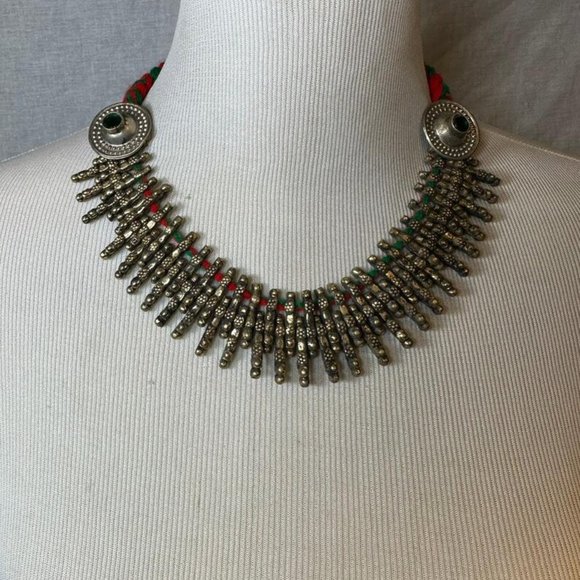 Handmade Boho Tribal Collar Choker Necklace, Antique Silver Choker - Picture 4 of 6